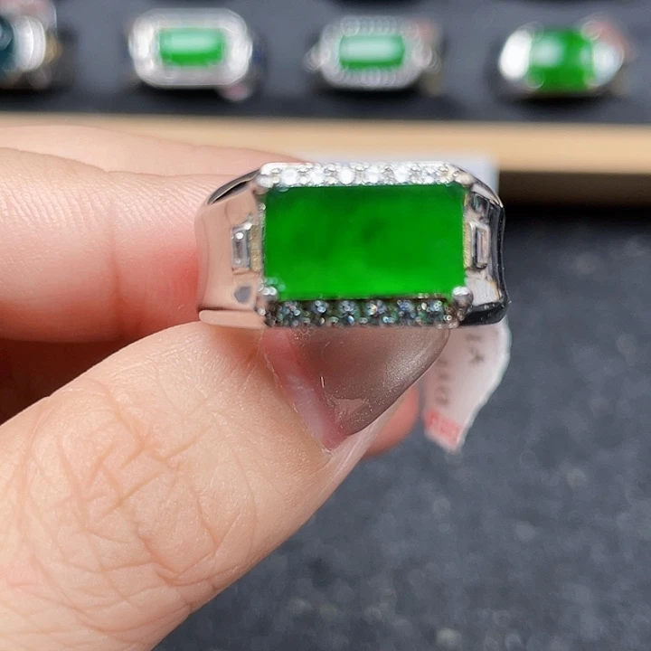 银S925镶嵌戒指翡翠男戒编号2895没运费险