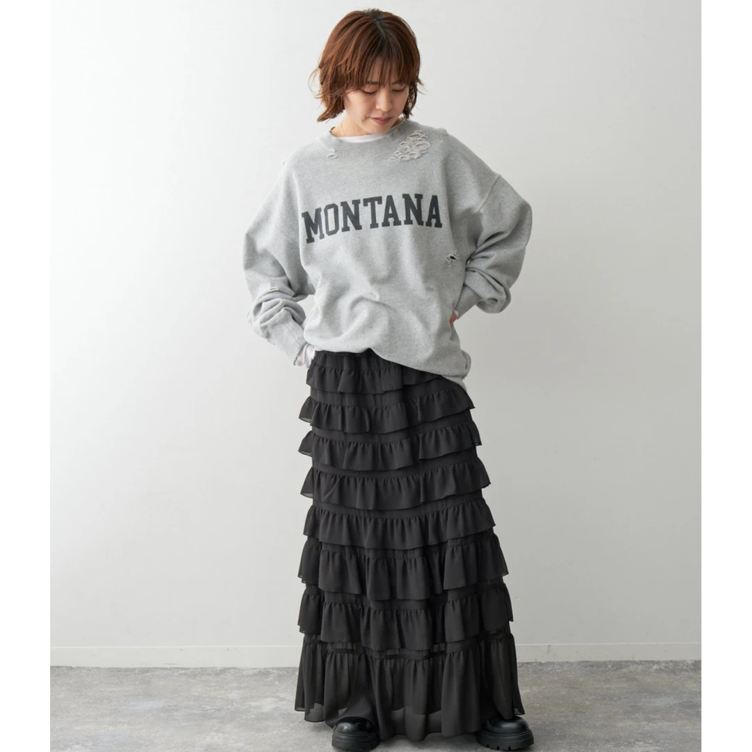 【MonTendre】春季新款 S 时尚设计感重工层叠荷叶边纯色百搭半身裙