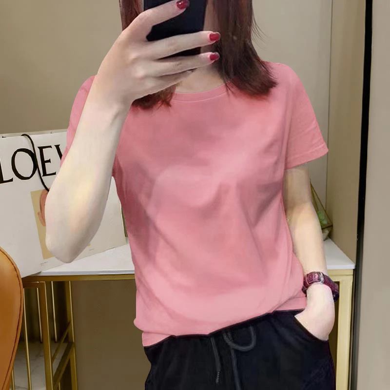 欧货白色短袖t恤女2025简约百搭显瘦色体恤夏宽松正肩上衣