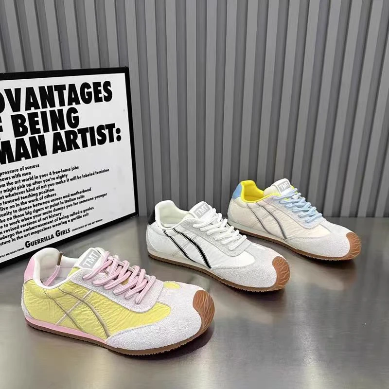 欧货多巴胺配色德训鞋女2025复古系带休闲百搭拼色平底阿甘鞋任二