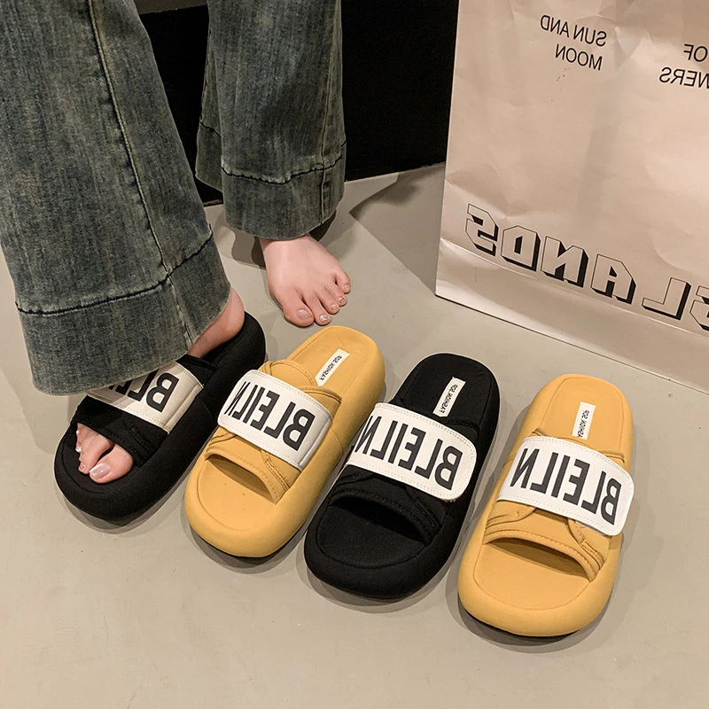 厚底凉拖鞋女夏外穿2025新款时尚超火踩屎感孕妇沙滩帆布一字拖潮