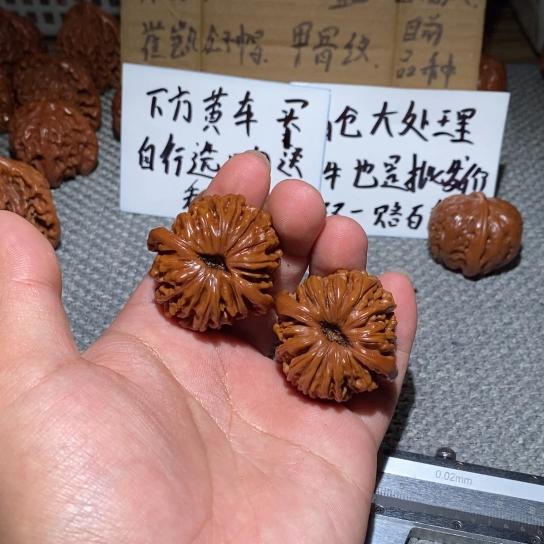 文玩核桃把件大菊花底四座楼
