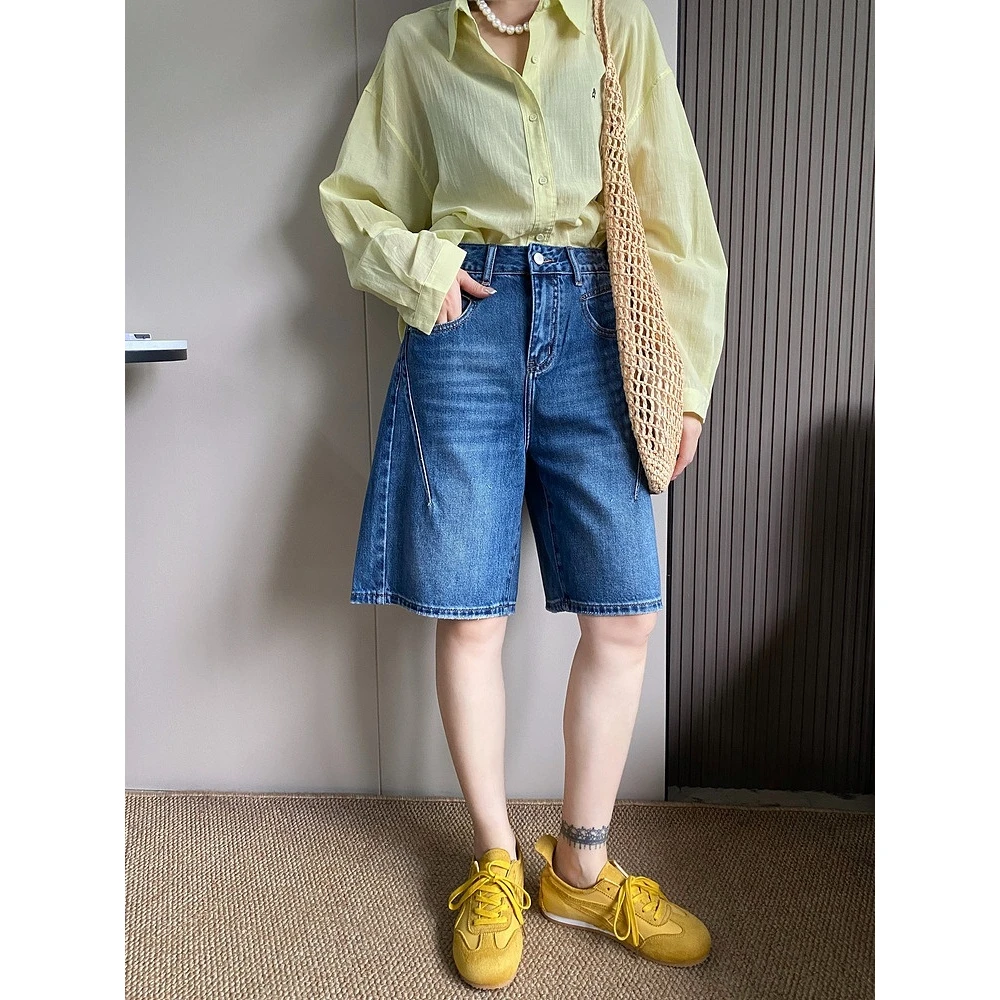 五分高腰宽松显瘦流行裤子洋气爆款新款夏季阔腿牛仔裤时髦裤子女