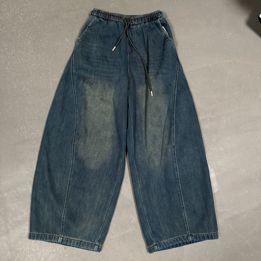 2025秋冬款：高腰水洗加绒加厚休闲宽松牛仔直筒裤XY71129