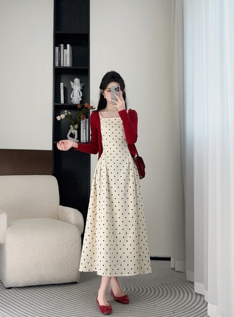 小八定制25夏季法式时尚温柔复古收腰开衫+波点连衣裙 00021 LSC
