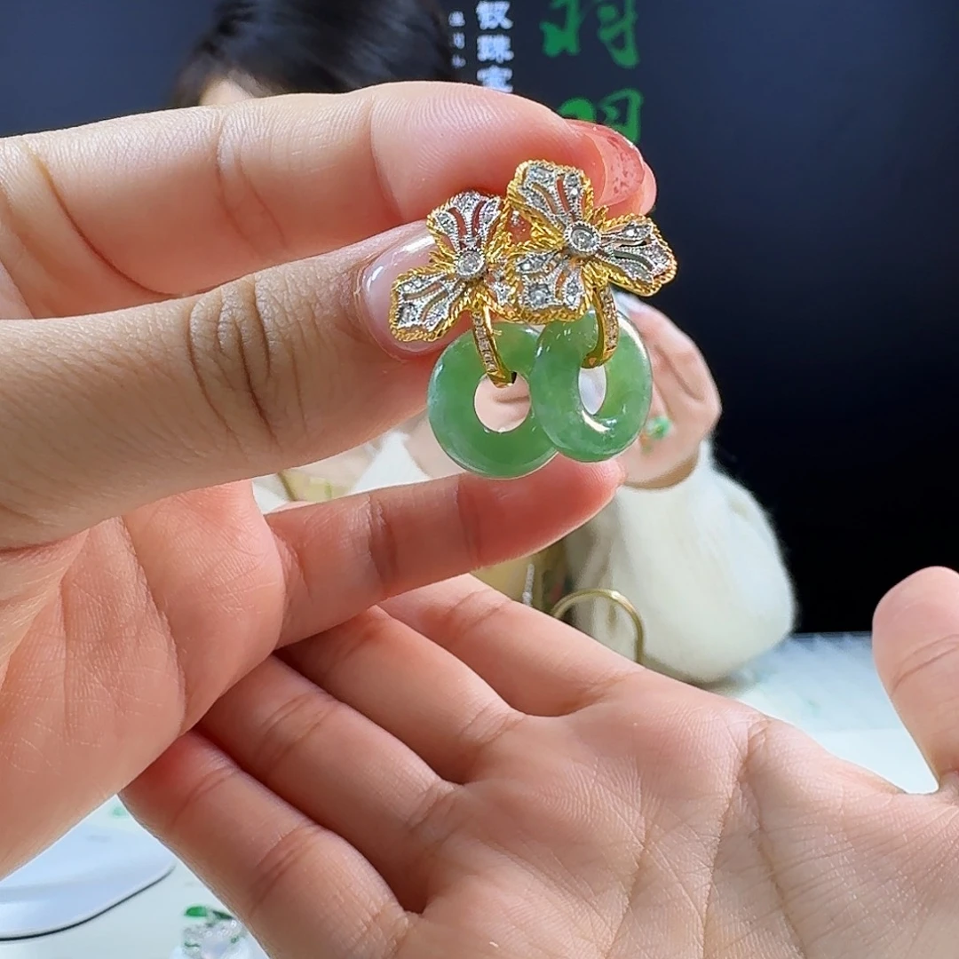 翡翠耳饰18K金镶嵌18k镶嵌