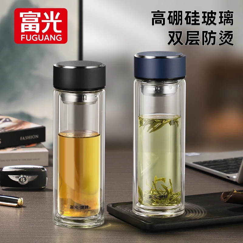富光双层玻璃水杯男士泡茶透明高硼硅2025新款加厚车载耐高温杯子