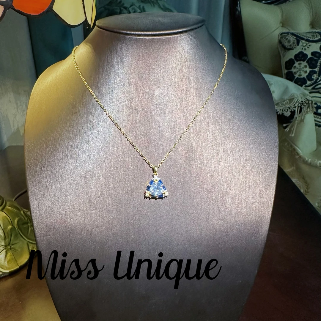 S2036金色细链子蓝白三角项链4