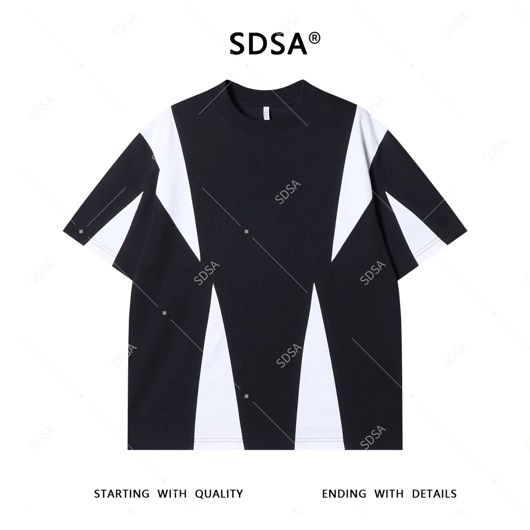 夏季高级感新款男士美式简约撞色短袖T恤时尚轻奢宽松圆领上衣