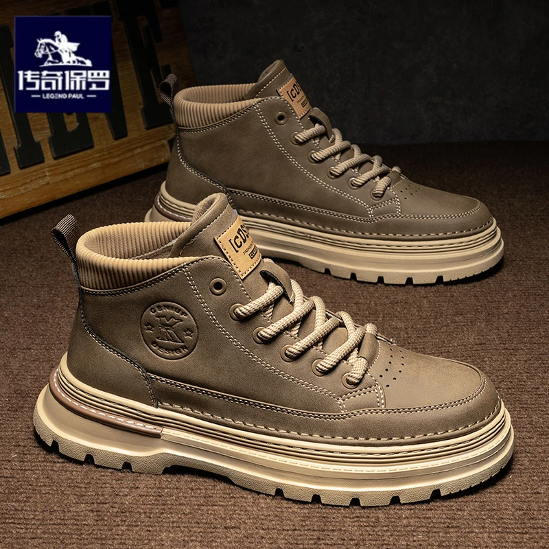 传奇保罗正版马丁靴男款秋季英伦风复古中帮厚底男士休闲工装短靴