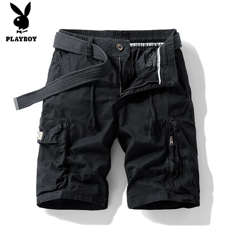 花花公子工装休闲短裤男士夏季新款潮牌中裤宽松多口袋休闲五分裤