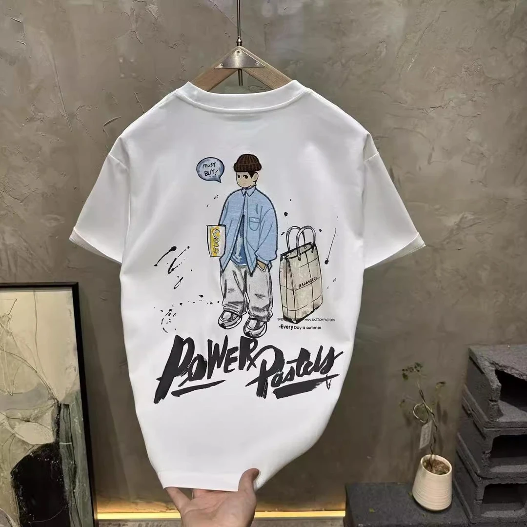 夏季新款男士短袖T恤简约蝴蝶印花圆领上衣百搭半袖潮牌男打底T恤