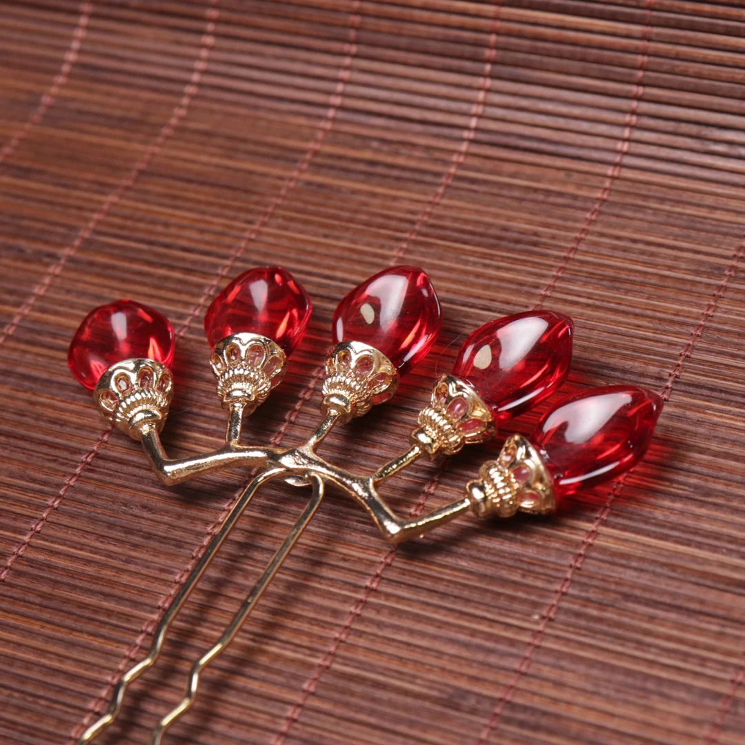 023红色琉璃排钗