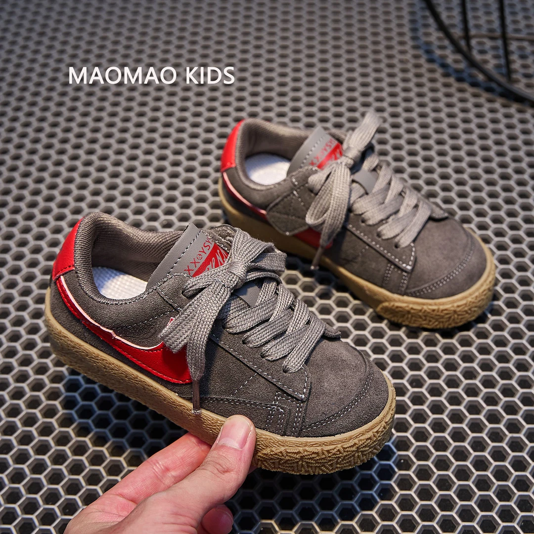 巴拉aj真皮运动鞋儿童鞋子2025新款秋冬季男童低帮板鞋女童休闲鞋