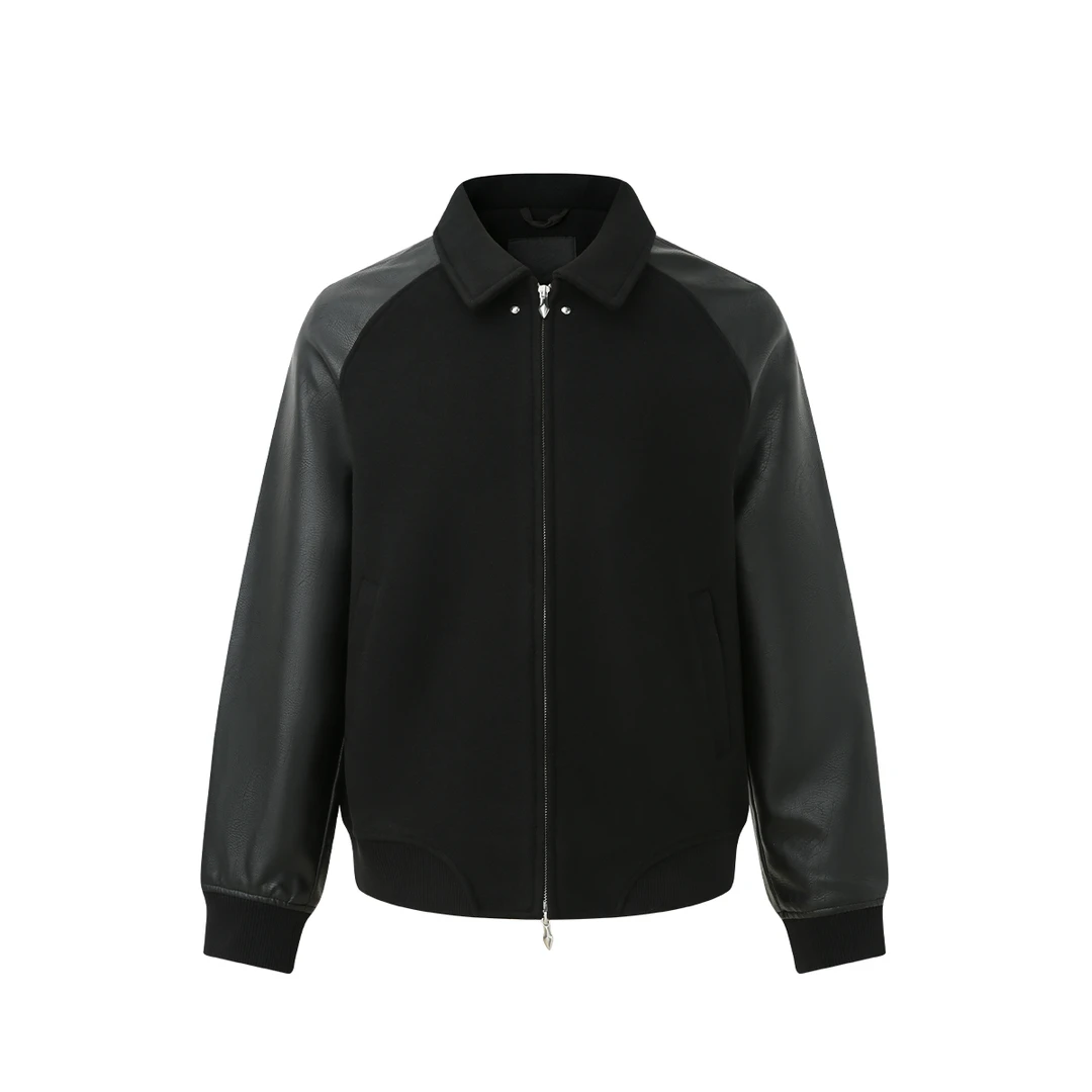 CHINISM折扣季 黑色翻领PU皮夹克男秋季新CXHA36B1067