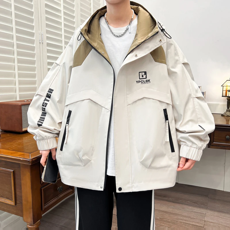 2025年春季新款青少年连帽夹克男士港风潮流宽松外套百搭休闲韩版