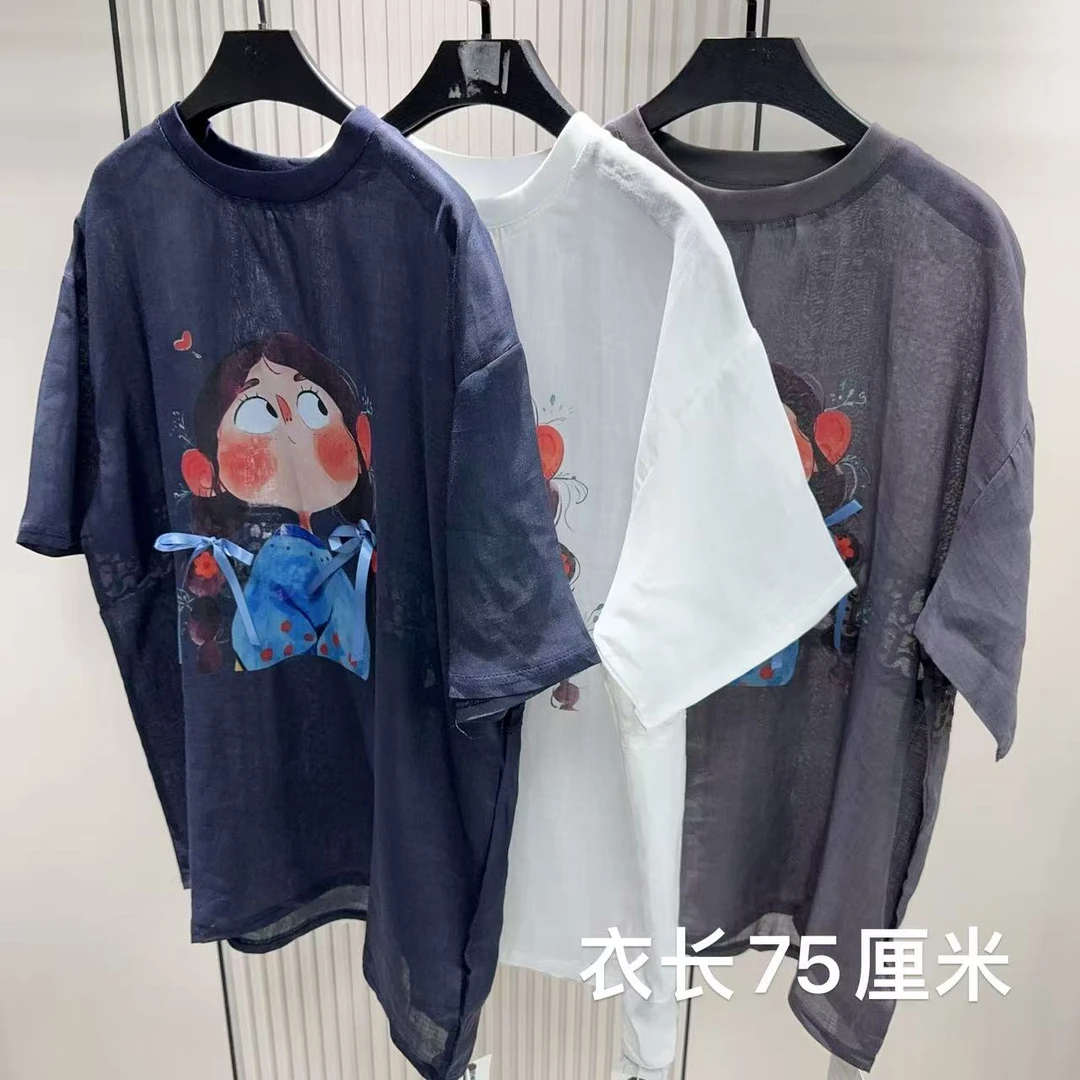 <小勋优选>9227双马尾女孩印花拼接蕾丝半袖T恤（预售）