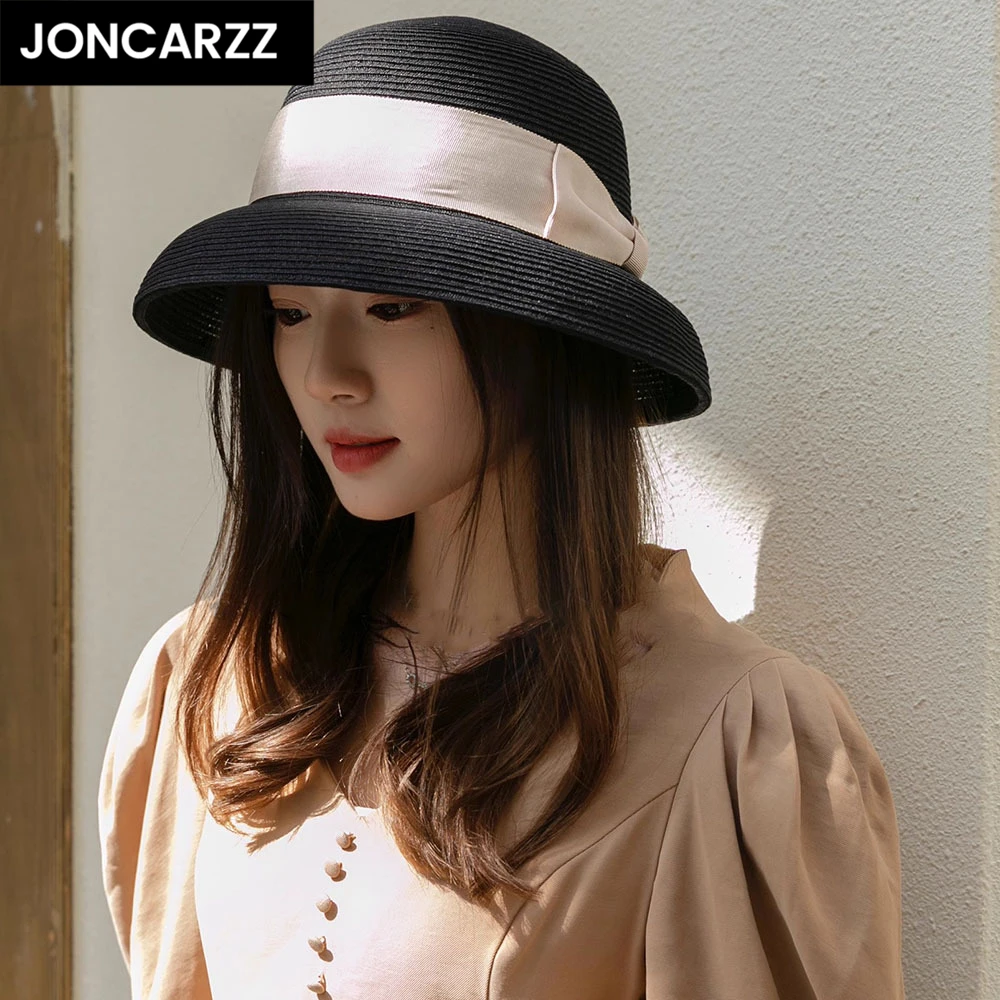 JONCARZZ防晒蝴蝶结草帽女夏天出游海边度假沙滩帽户外时尚遮阳帽