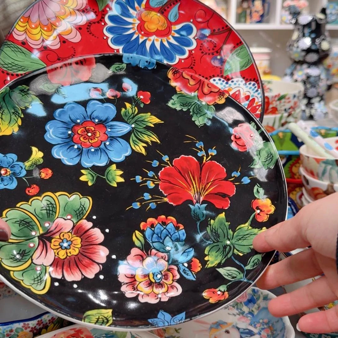 瓷11英寸奥克大盘2只黑➕红