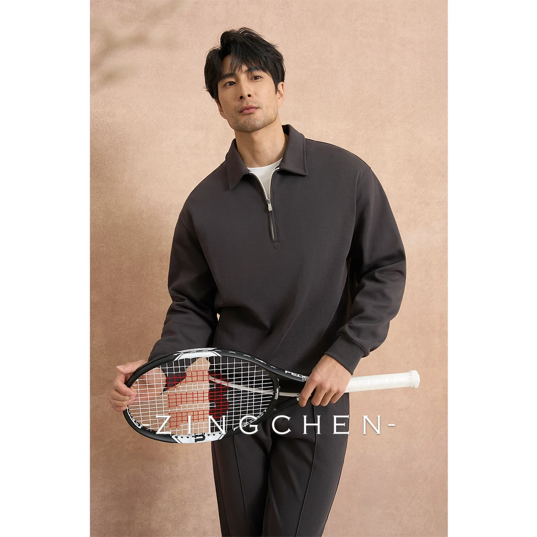 【氛围感穿搭】ZINGCHEN秋季廓形拉链POLO领卫衣男390g重磅套头衫
