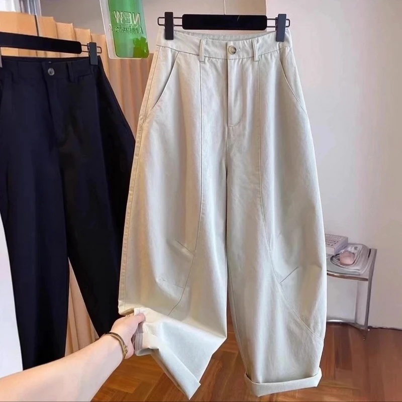 【现货+运险】韩国东大门百搭阔腿休闲弯刀裤女春秋宽松百搭镰刀裤