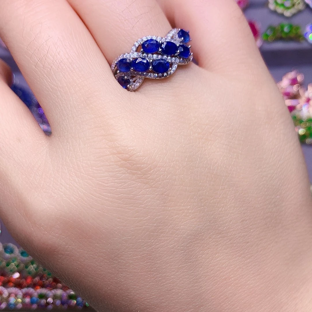 喵***眉银S925镶嵌蓝宝石戒指