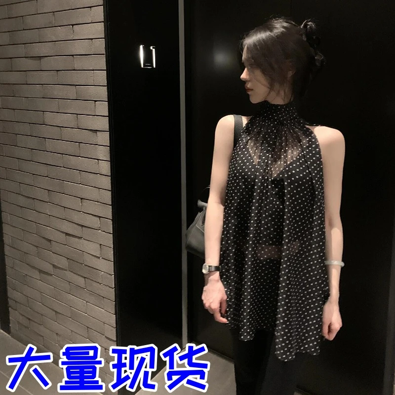 暮色微光系带挂脖无袖波点网红雪纺衬衫女法式御姐高级感气质宽松