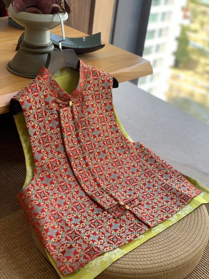 聆夏质造【茶花如锦意】精致复古新中式轻国风马甲女秋新款显瘦坎肩