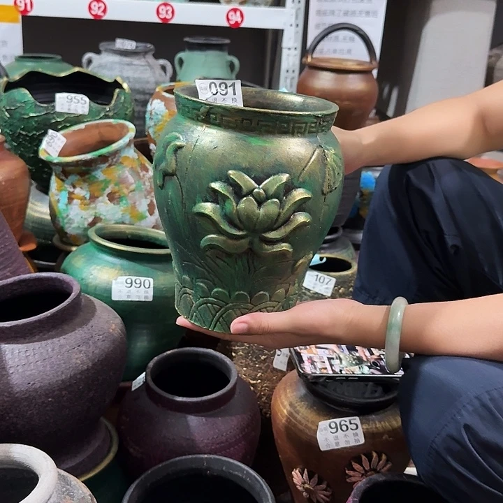 瑕疵金绿浮雕花091高度21口径14