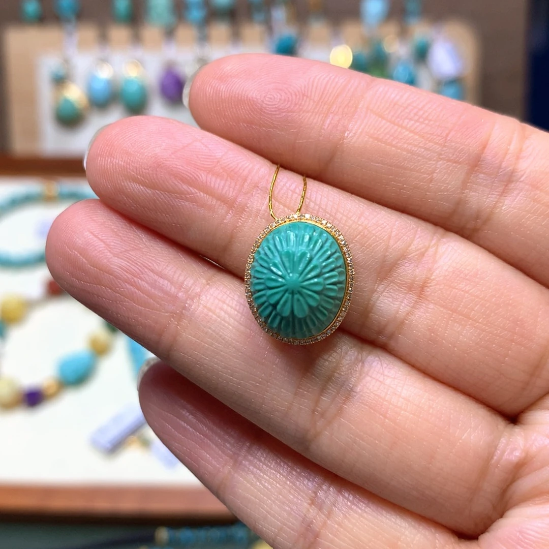 财***子绿松石18K金镶嵌吊坠