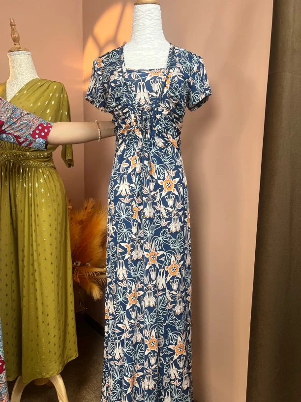 高级人丝修身显瘦女人味裹身艺术印花连身裙25058