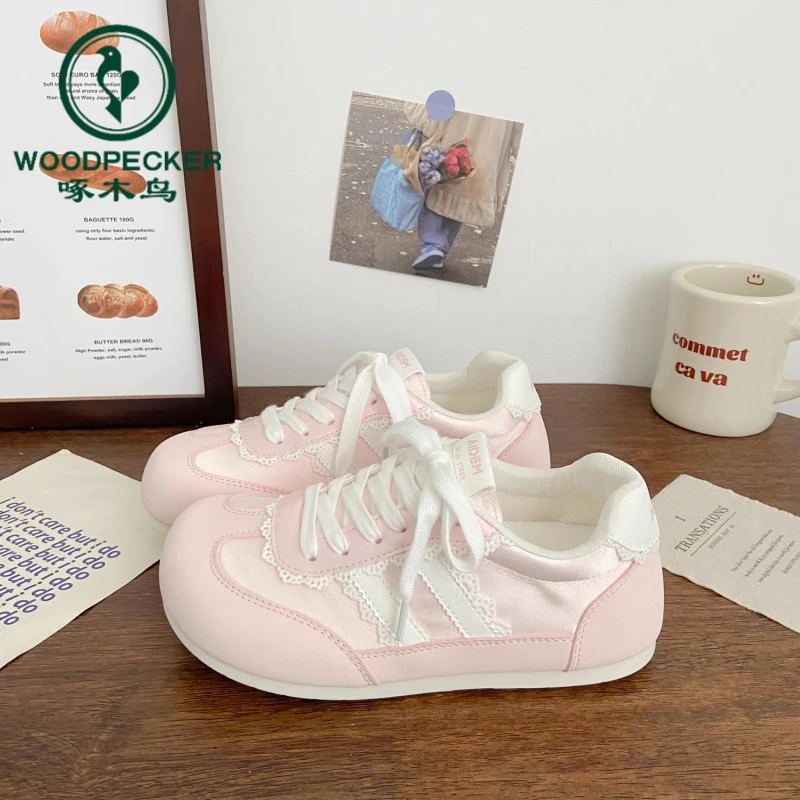 啄木鸟粉色泡芙德训板鞋女丑萌2025夏季新款增高chic小众设计芭蕾