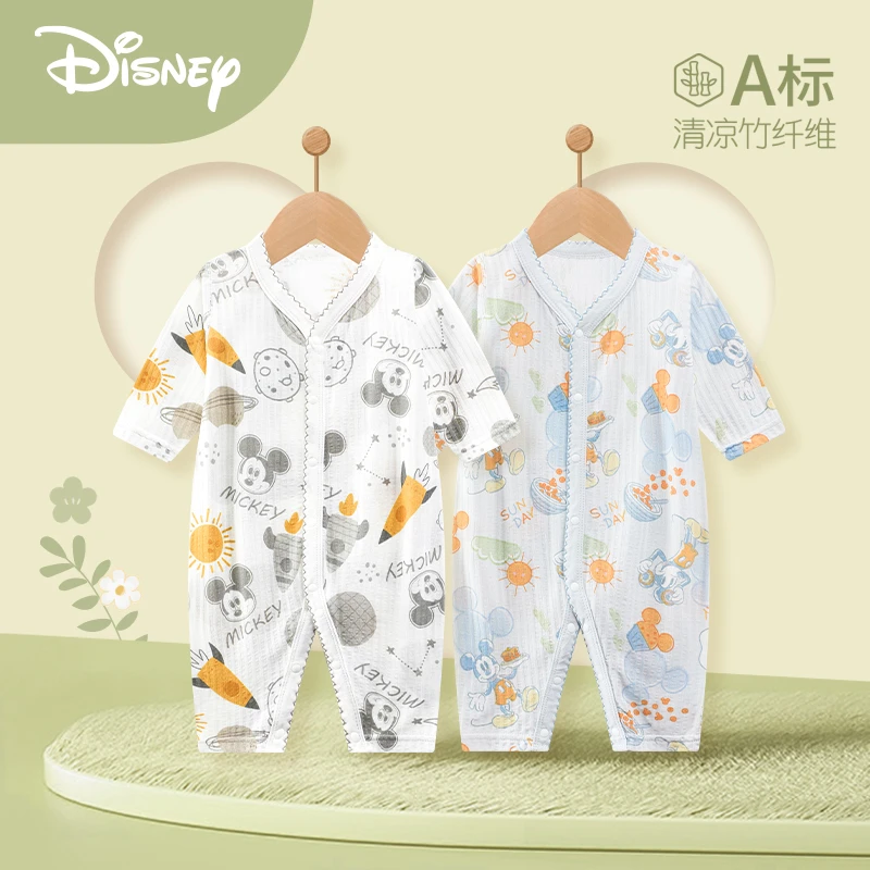 Disney/迪士尼婴儿连体衣竹纤维夏装新生儿衣服宝宝夏季长袖哈衣