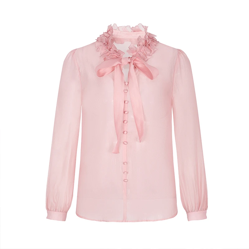 【诗语专属】商场同款飘逸立体花朵领蝴蝶结衬衫N208A33657B