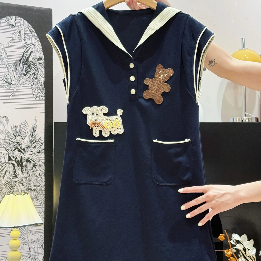 少女艺术感针织小熊夏季时尚透气连衣裙休闲减龄裙DP7623