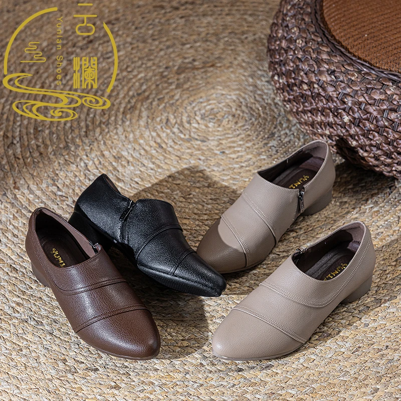 3CM侧拉链低跟羊皮女鞋春季软面尖头底时尚潮流平底鞋百搭软底