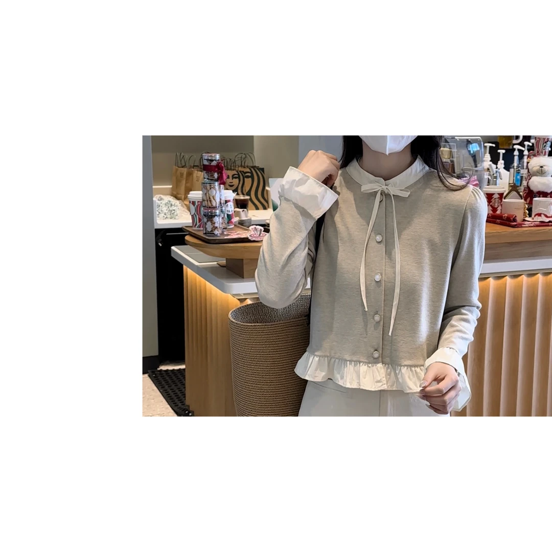 BK STUDIO  法式系带蝴蝶结女秋冬超好看裙摆小上衣