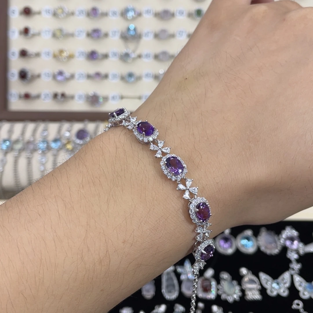 琴***女银S925镶嵌手链紫晶