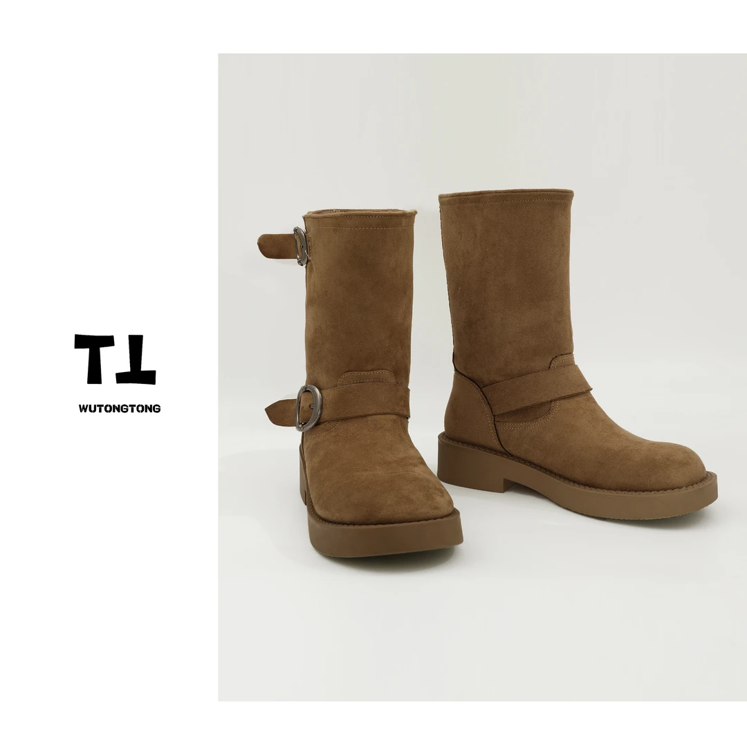 现货【吴童优选】秋季百搭中筒靴女韩版休闲时尚平底靴61298