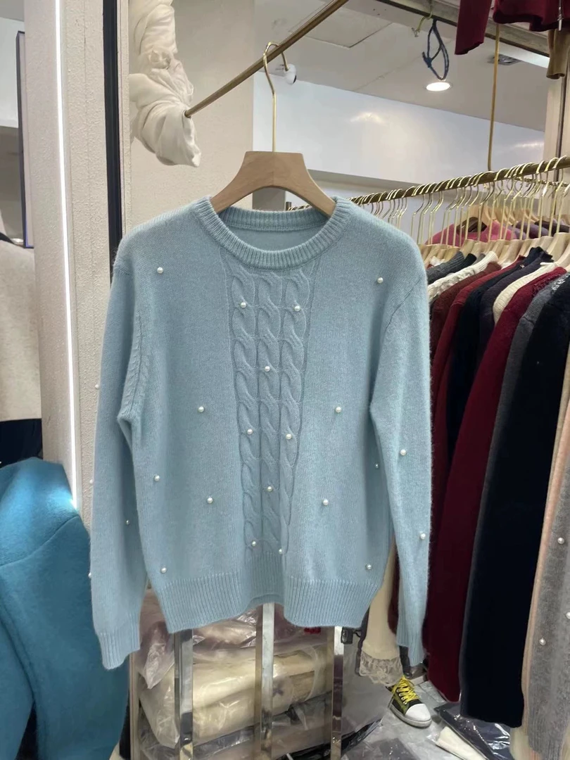 〔怡怡家〕圆领钉珠高级感麻花毛衣2755