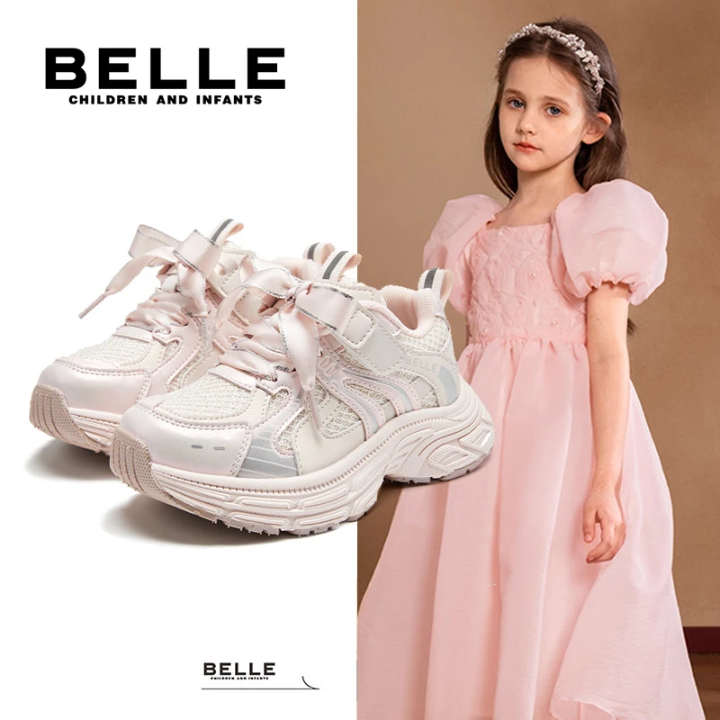 2025百丽女童秋冬新款蝴蝶结防滑轻便休闲透气运动鞋L5Q378