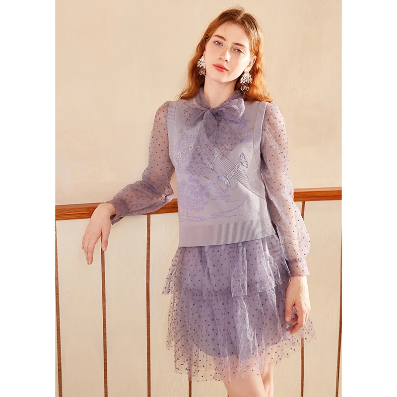 missCOCOON两件套蛋糕裙子女春新款国风浪漫马甲显瘦连衣裙