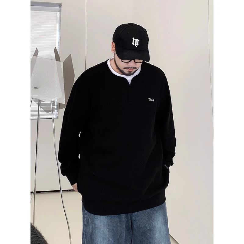 潮流春秋季青年大码百搭假两件拼接圆领男生卫衣不带帽加肥加大