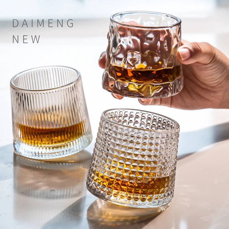 【混合三只装】旋转威士忌酒杯创意不倒翁摇摇杯果汁杯玻璃杯水杯子