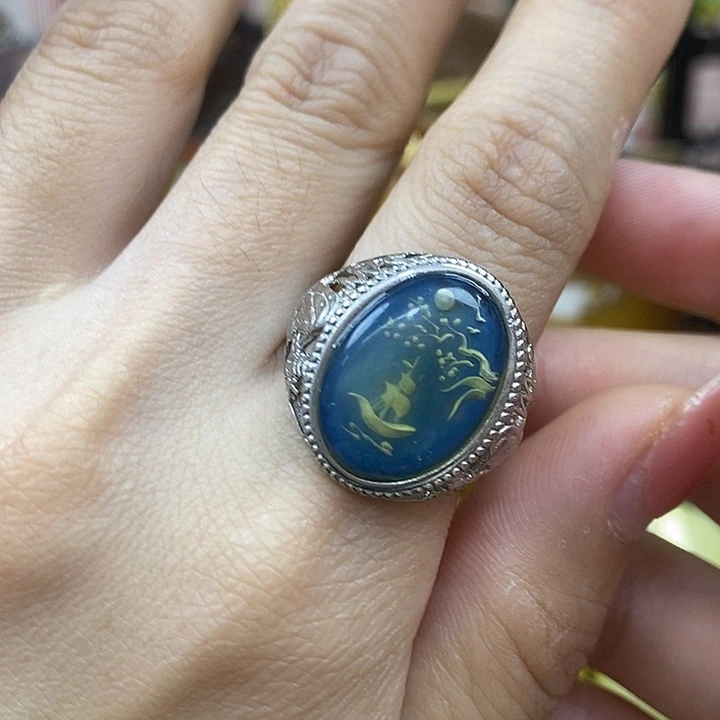 银S925镶嵌颈饰琥珀戒指