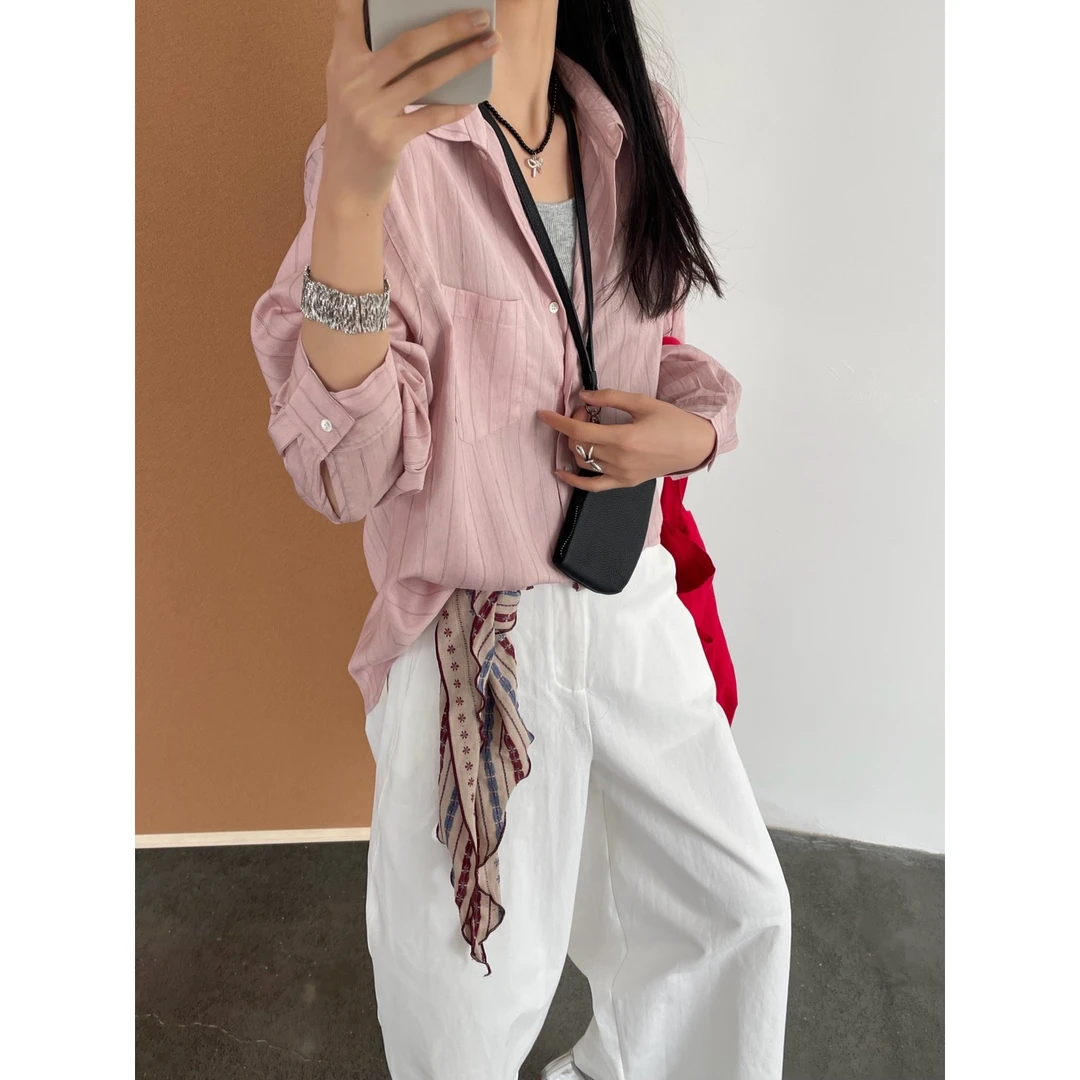 亚麻天丝条纹薄款外套衬衫MG04S-98146