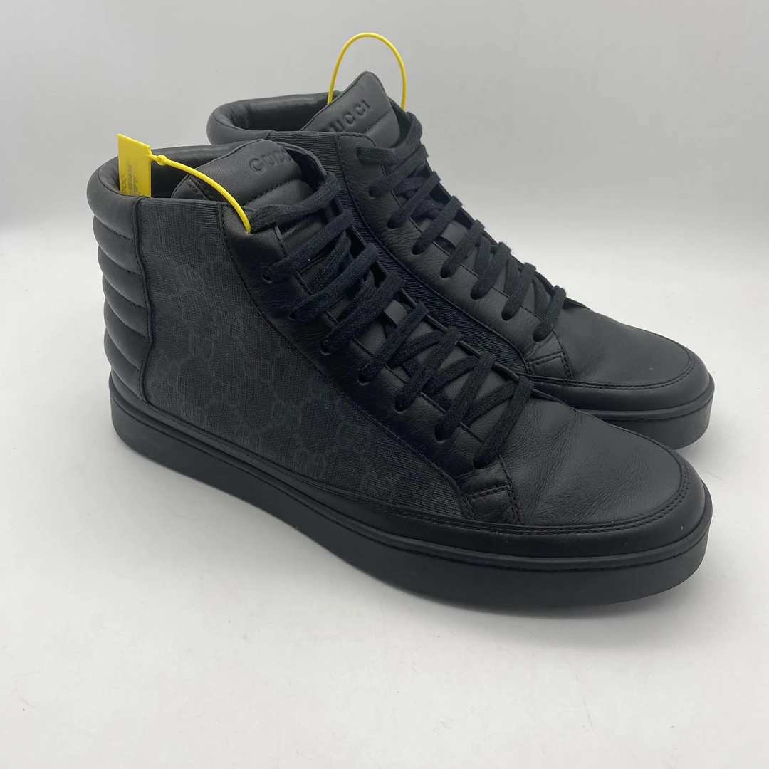 95新 GUCCI/古驰 41.5欧码/半印老花休闲时尚高帮黑色男鞋