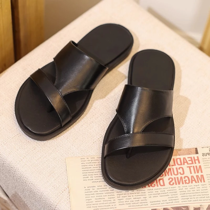 吉伦略索拖鞋夏季男款外穿潮牌户外凉拖鞋真皮沙滩鞋夹脚人字拖