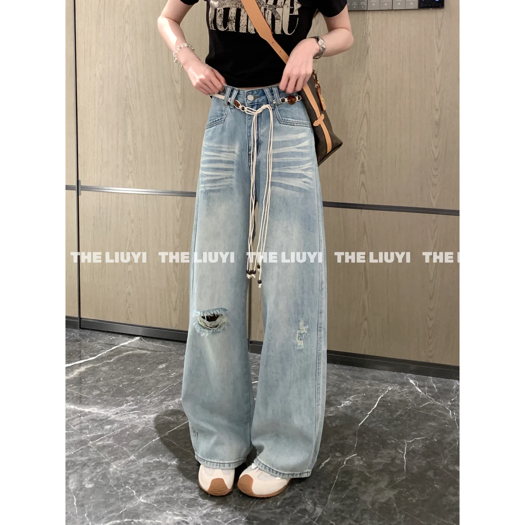 【LIUYI】腔调牛仔~夏季高腰破洞牛仔裤55064