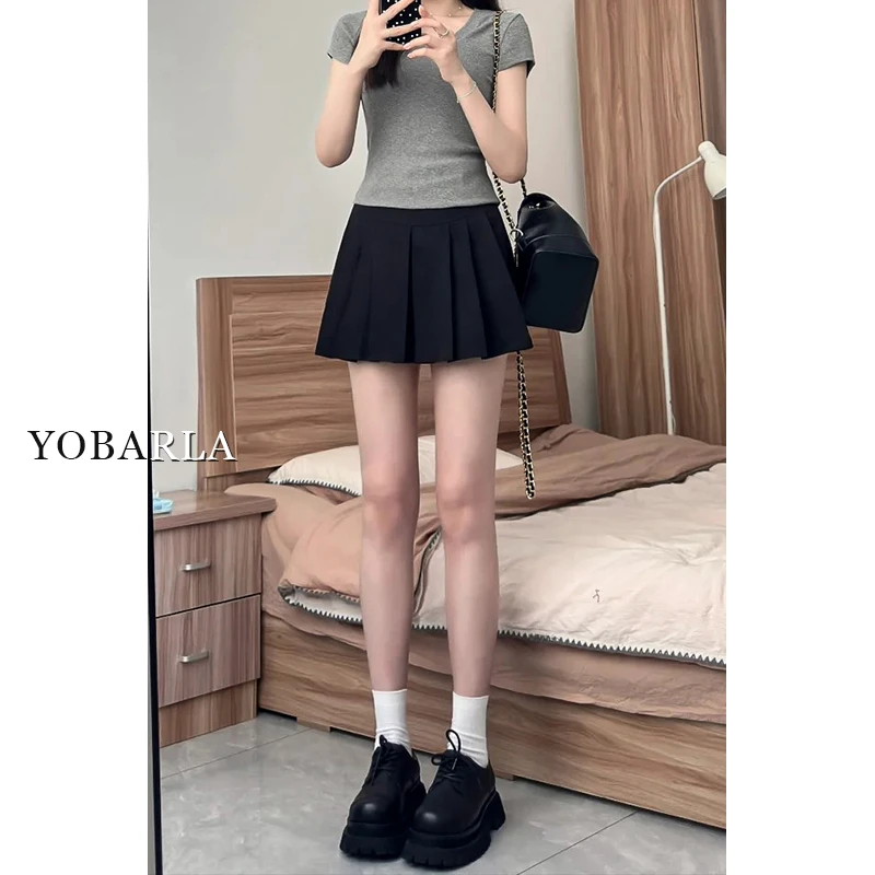 黑色西装百褶短裙女夏季新款大码胖mm遮肚显瘦高腰a字包臀半身裙